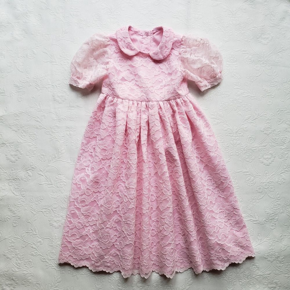 Girl's Handmade Tulle Dress Size 4 Pink Lace Fully Lined Party Wedding Vintage